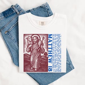 Matthew 18 Shirt Christian Shirt Bible Story Shirt Comfort Colors Good Shepherd Shirt Lost Sheep Shirt VBS Shirt Church Tee Block Print