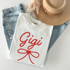 Gigi Mother&#39;s Day Shirt Comfort Colors Grandmother Valentines Shirt Gigi Bow Shirt I Love Gigi Grandma Gift Pregnancy Reveal Gigi