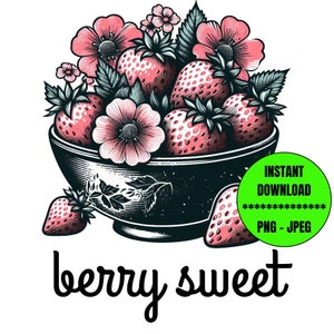 Baya Dulce Cottagecore Fresa Digital PNG JPEG Verano Festival de Fresas Transferencia Vintage Estética Botánica Fresas Floral