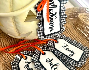 Halloween Trick or Treat Embroidered Boo Basket Tag Gingham Bag Tag Halloween Gift Treat Bucket Tag Personalized Treat Bucket Tag Bag Charm