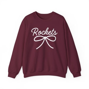 Rockets Mascot Bow Sweatshirt Rockets Shirt Rockets Crewneck Rockets Bow Shirt Rockets Sweatshirt Gameday Shirt Coquette Rockets Shirt image 5