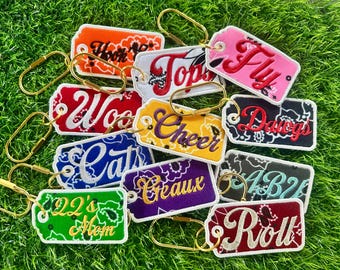 Gameday Team Spirit Custom Embroidered Bandana Tote Bag Charm School Colors Keychain with Carabiner Girls Trip Bachelorette Back To School