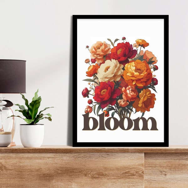 Wildflower Print Bloom Self Love Girly Room Poster Preppy Girl Room Red Orange Peonies Wildflowers Dorm Room Decor Vintage Floral Boho Room