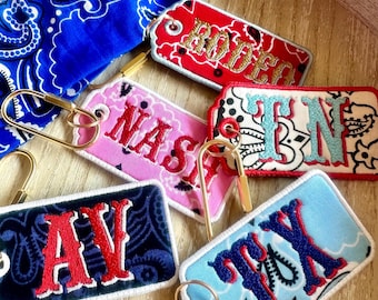 Country Western Embroidered Bandana Tote Bag Charm Cowboy Style Bag Tag Custom Keychain Texas Nashville Girls Trip Bachelorette Bridesmaid