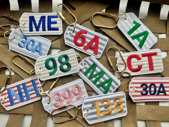 Coastal Style Custom Embroidered Tote Bag Charm Nautical Preppy New England Summer Beach Town Keychain Girls Trip Bachelorette Bridesmaid