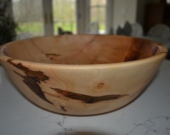12.50” D x 4.50”H Large Deep Handmade Ambrosia Maple Wood Salad Serving or Fruit Bowl (from New England)