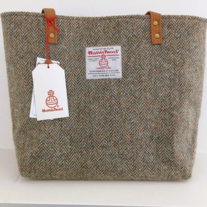 Bolso de hombro Harris Tweed / Espiga verde oliva y crema / Hecho a mano en Escocia
