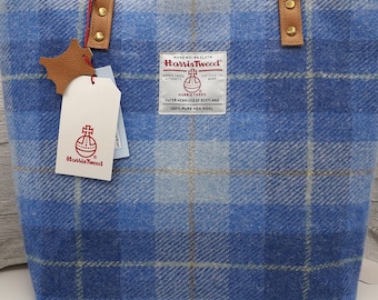 Harris Tweed Tote Bag / Light Blue Check / Handmade in Scotland