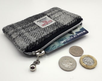 Harris Tweed Coin Purse / Handmade / Black and Grey Check / Free UK P&P