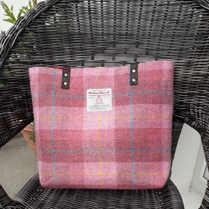 Harris Tweed Tote Bag /Dusty Pink  Check - Plaid/ Handmade in Scotland