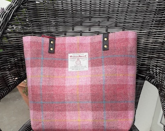 Harris Tweed Tote Bag /Dusty Pink  Check - Plaid/ Handmade in Scotland