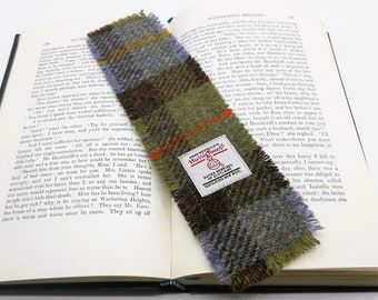 Harris Tweed Bookmark / MacLeod Tartan, Green, Brown and Grey / UK free P&P / Handmade