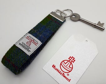 HARRIS TWEED Keyring / Green, Blue and Brown Check / Handmade in Scotland