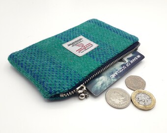 Harris Tweed Coin Purse / Handmade /Green and Blue Stripes/ Free UK P&P