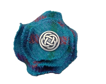 HARRIS TWEED Brooch / Turquoise Check / Handmade in Scotland