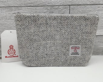 Harris Tweed Cosmetic bag / Make-up Bag /Grey and Cream Herringbone/ Handmade in Scotland