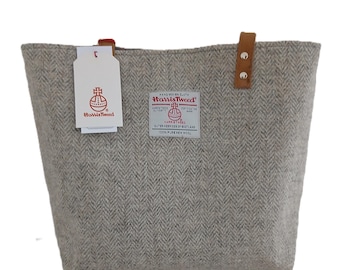 Handmade Harris Tweed Tote Bag/ Light Grey and Cream Herringbone / Handmade in Scotland