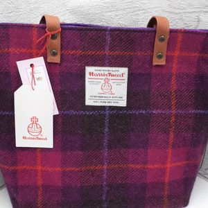 Harris Tweed Tote Bag /Fuchsia Pink and Purple Check - Plaid/ Long or Short Handles / Handmade in Scotland