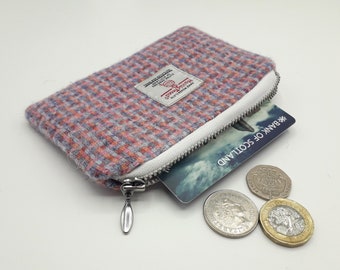 Harris Tweed Coin Purse / Handmade / Light Pink and Grey Check / Free UK P&P