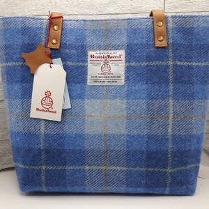 Harris Tweed Tote Bag / Light Blue Check / Handmade in Scotland