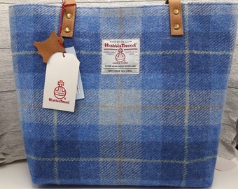 Harris Tweed Tote Bag / Light Blue Check / Handmade in Scotland