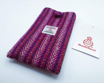 Harris Tweed Glasses/Phone Case /Pink and Purple Sripe / Handmade in Scotland