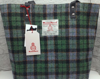 Harris Tweed Tote Bag  / Green, Black and Grey Check / Handmade in Scotland