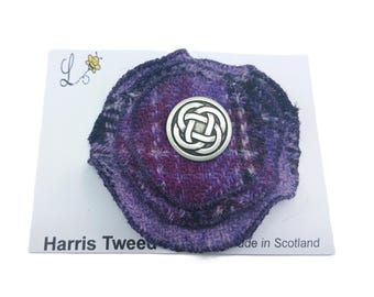 HARRIS TWEED Brooch / Purple and Black Check / Handmade in Scotland