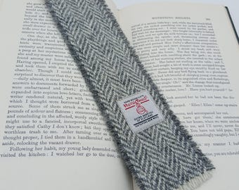 Harris Tweed Bookmark / Grey and Cream Herringbone/ UK free P&P / Handmade