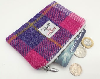 Harris Tweed Coin Purse / Handmade /Pink and Purple Check / Free UK P&P