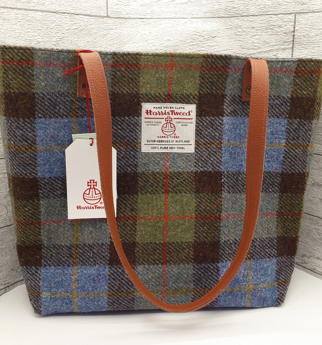 MacLeod of Harris Weathered Tartan Leather Tote Bag Big Thistle Style