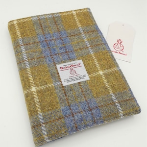 Large HARRIS TWEED Covered Notebook / Mustard and Blue Check / Handmade in Scotland