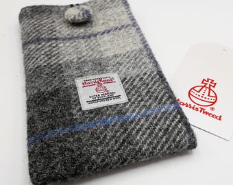Harris Tweed Glasses Case/Phone Case /Grey Check / Handmade