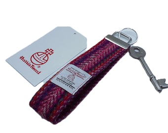 Harris Tweed Keyring / Pink and Purple Striped / Wrist Keyfob / Free UK P&P / Handmade