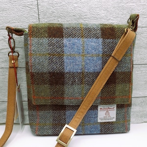 HARRIS TWEED small Messenger Bag / Shoulder Bag / McLeod Tartan / Blue,Brown and Green Check / Handmade in Scotland