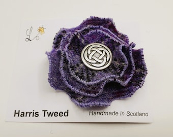 HARRIS TWEED Brooch / Purple and Black Check / Handmade in Scotland