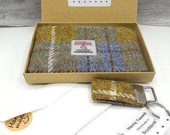 Harris Tweed Coin Purse and Keyring Gift Set / Mustard and Grey checked / Coin Purse / Keyring