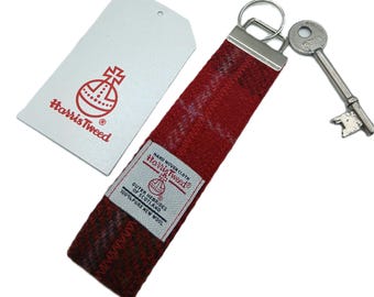 HARRIS TWEED Keyring / Red and Brown  / Handmade in Scotland