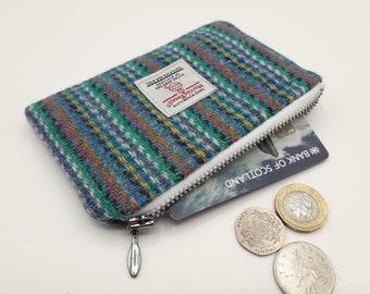 Harris Tweed Coin Purse / Handmade /Green Stripes/ Free UK P&P