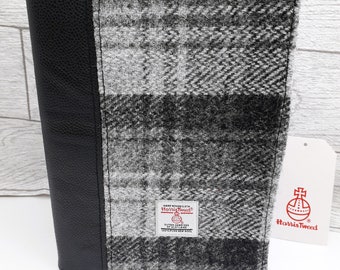 Large HARRIS TWEED Covered Notebook / Black and Grey / Handmade in Scotland