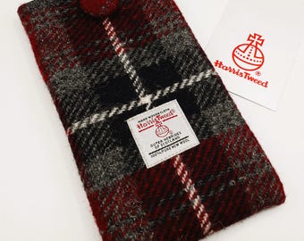 Harris Tweed Glasses Case/Phone Case / Red, Black and Grey Check / Handmade