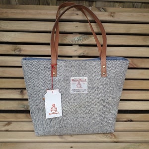 Harris Tweed Tote Bag/ Light Grey and Cream Herringbone / Handmade in Scotland