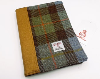 Large HARRIS TWEED Covered Notebook/ MacLeod Tartan and Tan / Handmade in Scotland