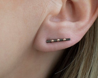 Sterling Silver Stick Earrings with 14K Gold Beads - Minimalist Studs