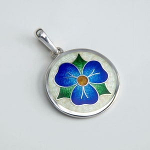 Enamel Earrings And Necklace Forget Me Not Flower, Cloisonne Enamel and Sterling Silver Jewelry with 20inch chain, Blue Earrings And Pendant Only pendant