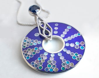 Eternity Enamel Necklace Imitating Watch Dial, Cloisonne Enamel Sterling Silver Kyanite Pendant With Filigree, Rotating Infinity Pendant