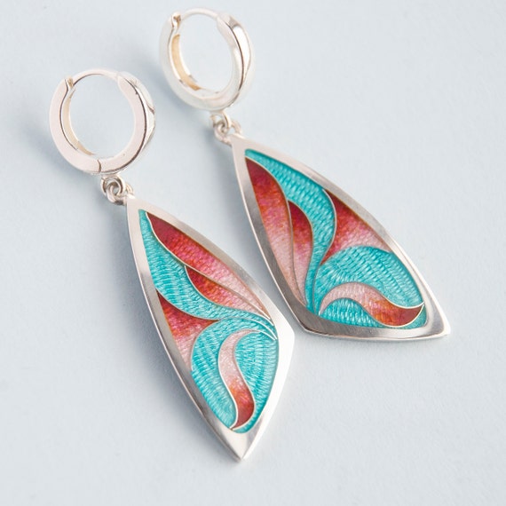 Sterling Silver Dangle Turquoise Floral Earrings Sterling Silver Dangle Turquoise Floral Earrings