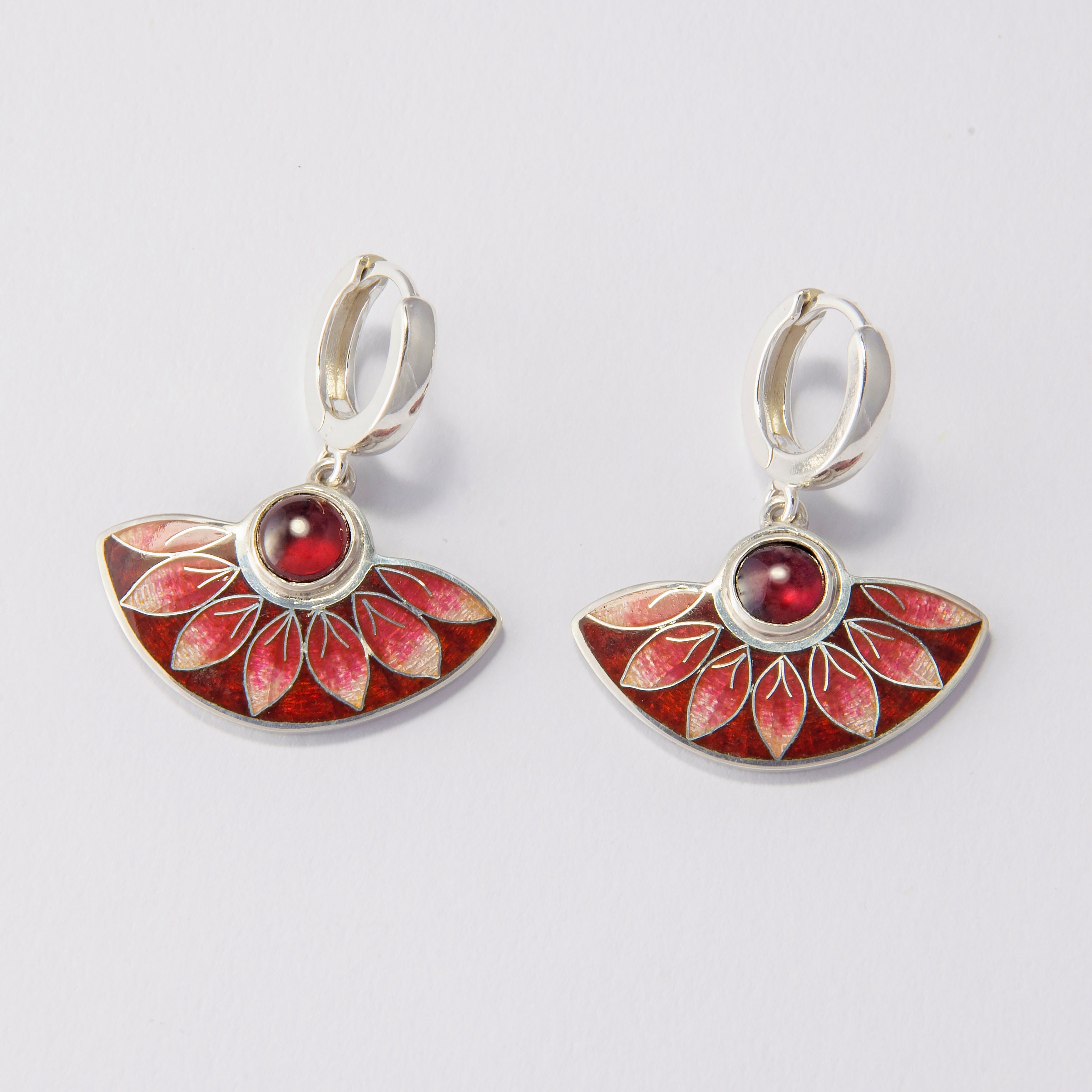 Red Leaf Earrings Cloisonne Enamel Sterling Silver Semicircle | Etsy