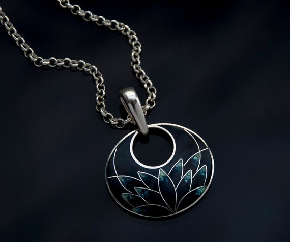 Total Black Enamel Pendant With 50 Cm Neck Chain Cloisonne Etsy