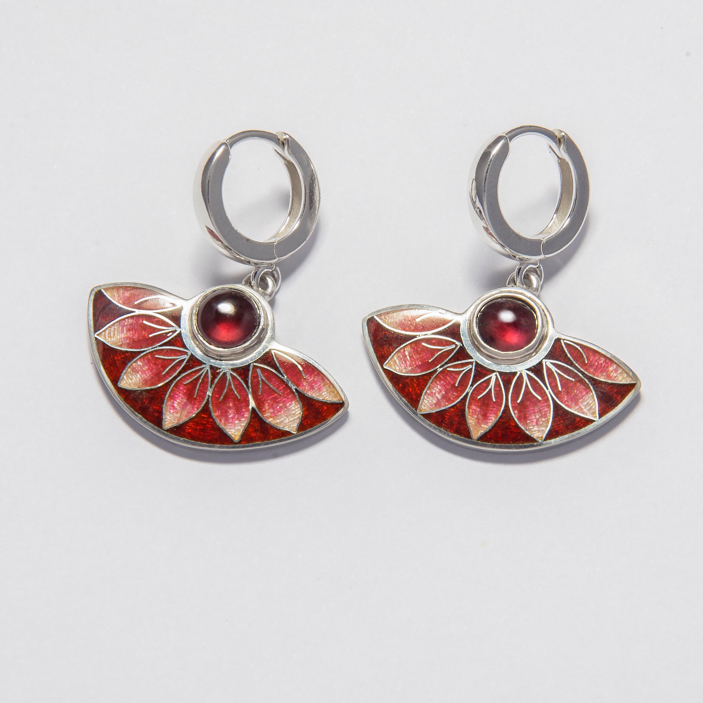 Red Leaf Earrings Cloisonne Enamel Sterling Silver Semicircle | Etsy